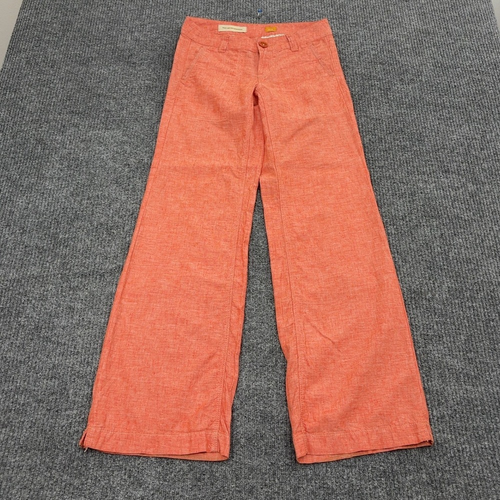Pilcro and the Letterpress Pants Women 0 Orange Linen Blend Wide Leg Boho Casual